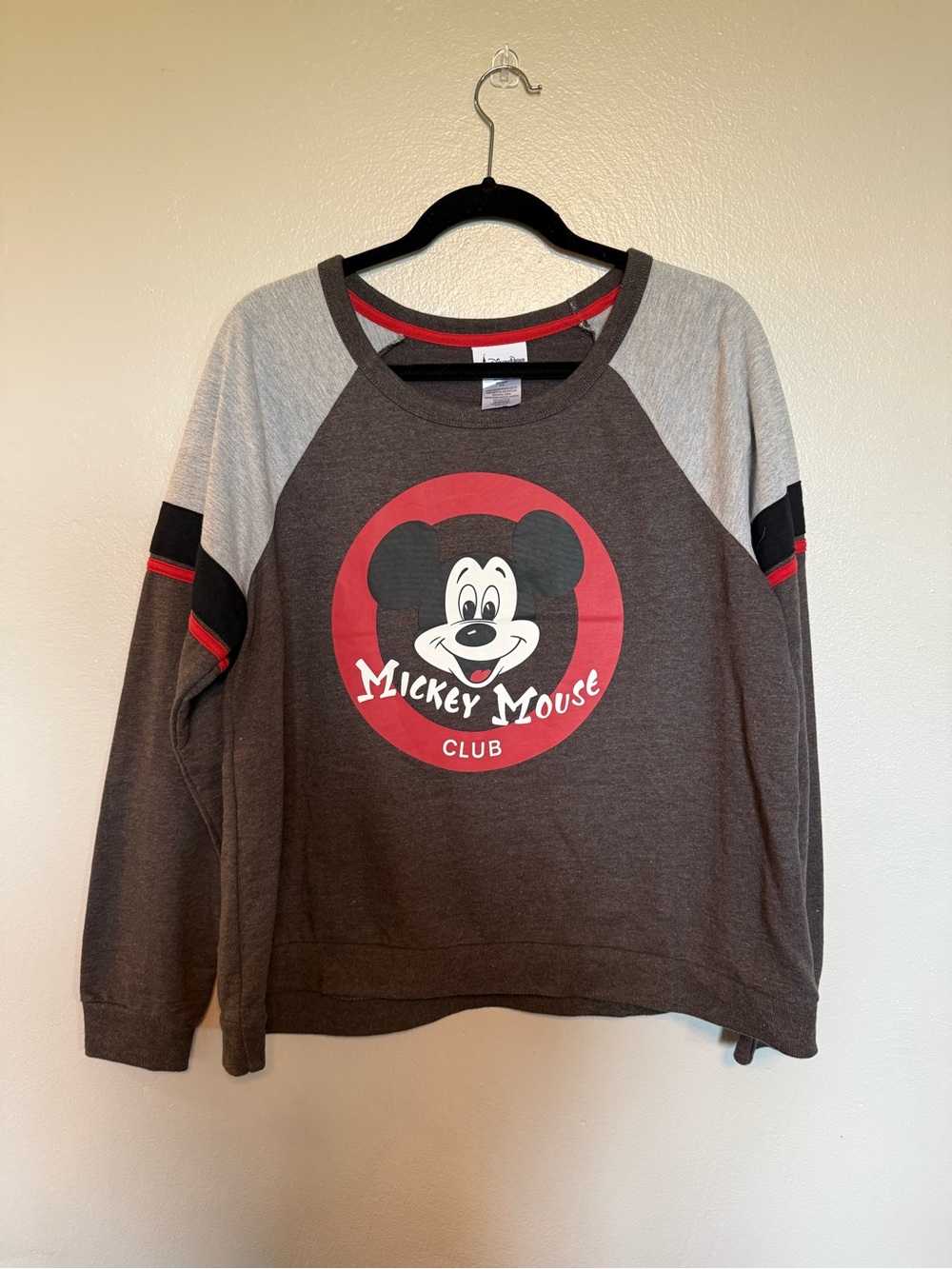 DISNEY PARKS Woman’s Sweatshirt in Brown, Gray & Red - slightly cropped